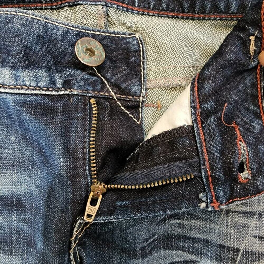 1921 Flare Jeans Women 31/34 Japanese Denim Factory Distressed Patches Stitching - Picture 10 of 13